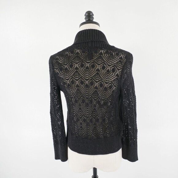 INC International Concepts Black Cowl Lapel Lace Knit‎ Cardigan Small Sweater - Picture 4 of 6